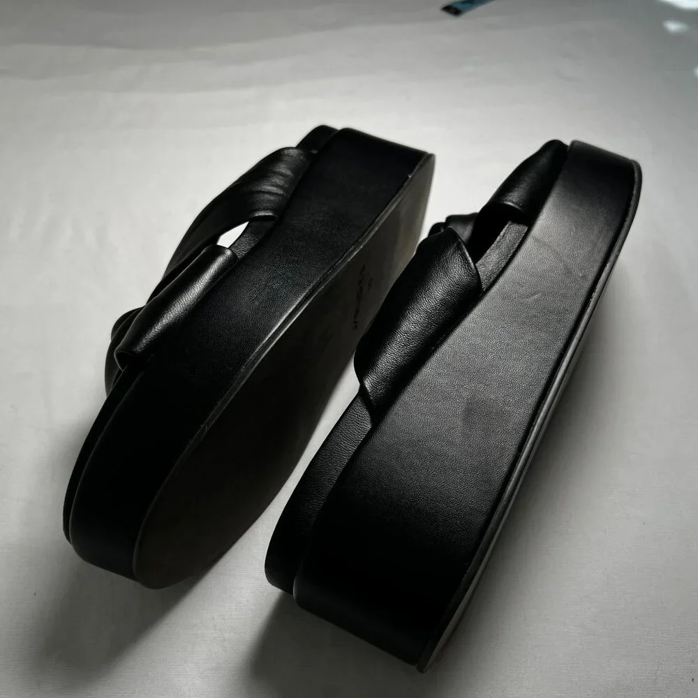 J/Slides NYC Quinn Platform Sandals Black Leather Slide Criss Cross Size 10